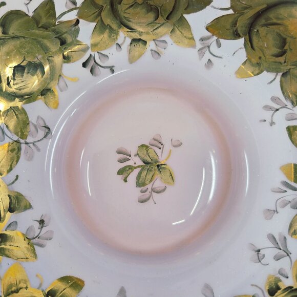 Victorian era Gold & White Hand-Painted Glass Bowl With Floral Design & Scallope - Picture 3 of 5